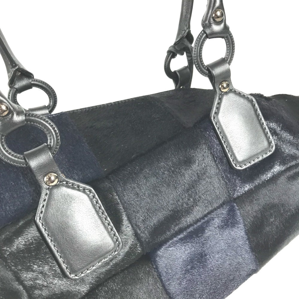 TOD’S Tote Bag Harako Black x navy Shoulder Bag Shoulder Bag Grid pattern