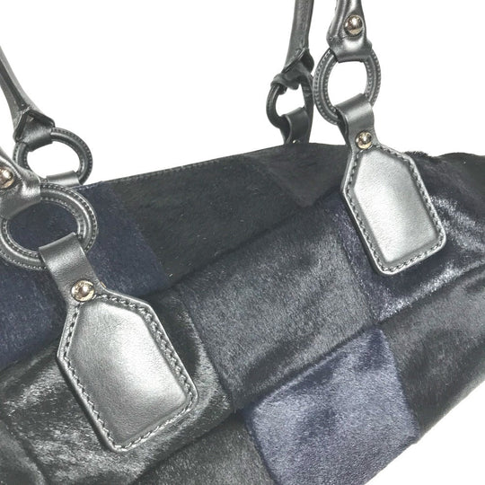 TOD’S Tote Bag Harako Black x navy Shoulder Bag Shoulder Bag Grid pattern
