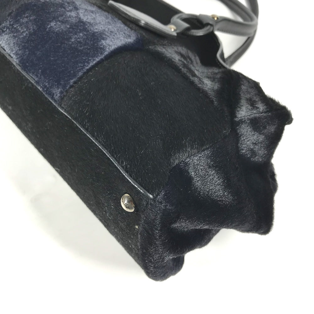 TOD’S Tote Bag Harako Black x navy Shoulder Bag Shoulder Bag Grid pattern