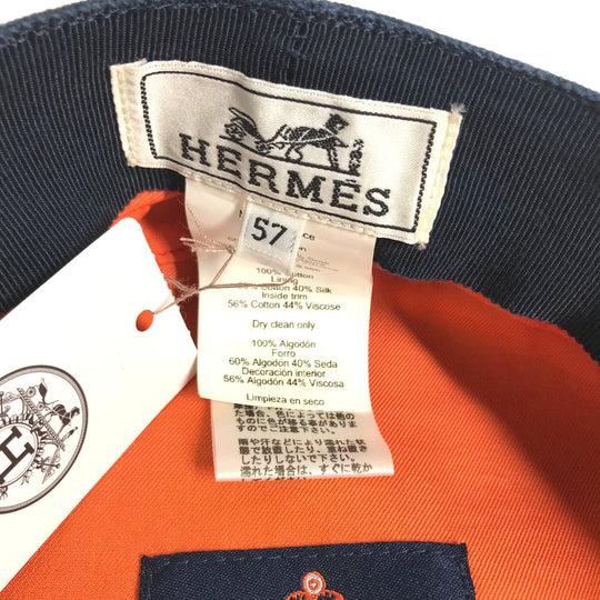 HERMES Casquette cotton Navy Kabul Serie Button Newsboy 57 Women 57 Used Authentic