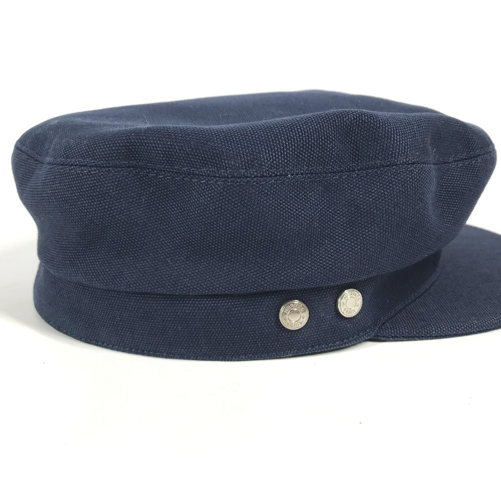 HERMES Casquette cotton Navy Kabul Serie Button Newsboy 57 Women 57 Used Authentic