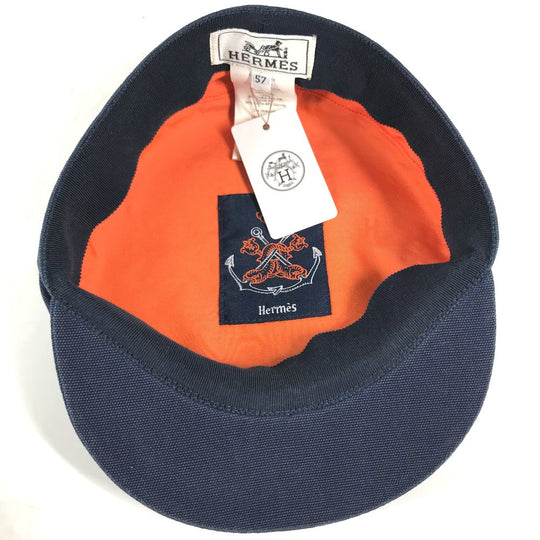 HERMES Casquette cotton Navy Kabul Serie Button Newsboy 57 Women 57 Used Authentic