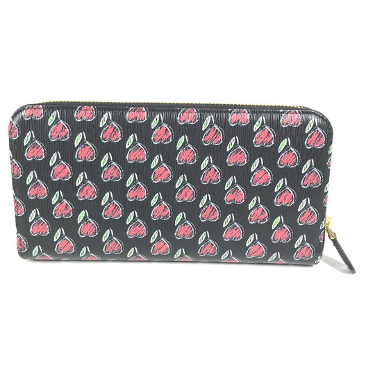 PRADA Long Wallet Purse 1ML506 leather Black x Gold Metal Heart Pattern With logo Zip Around Women Used Authentic