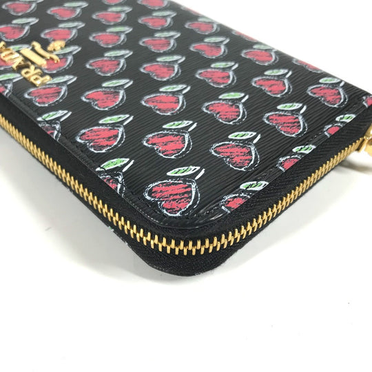 PRADA Long Wallet Purse 1ML506 leather Black x Gold Metal Heart Pattern With logo Zip Around Women Used Authentic
