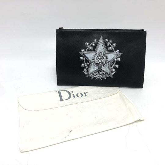 DIOR HOMME Clutch bag leather black Star x Rose Paint mens Used Authentic