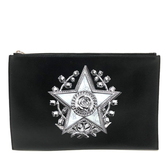 DIOR HOMME Clutch bag leather black Star x Rose Paint mens Used Authentic