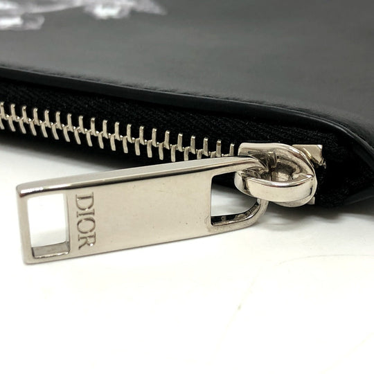 DIOR HOMME Clutch bag leather black Star x Rose Paint mens Used Authentic