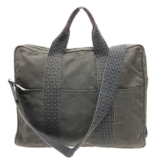 HERMES Business bag canvas gray 2WAY Shoulder Bag Her Line mens Used Authentic