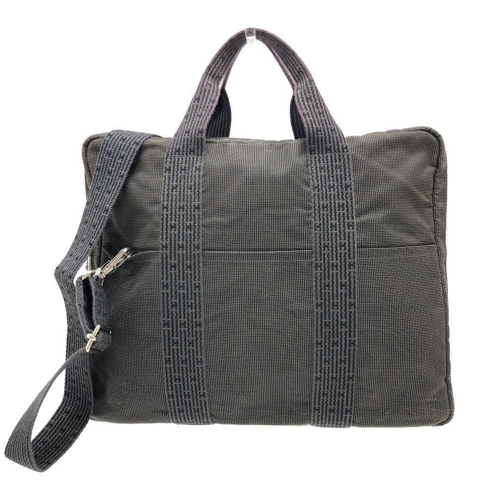 HERMES Business bag canvas gray 2WAY Shoulder Bag Her Line mens Used Authentic
