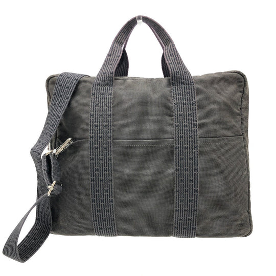 HERMES Business bag canvas gray 2WAY Shoulder Bag Her Line mens Used Authentic