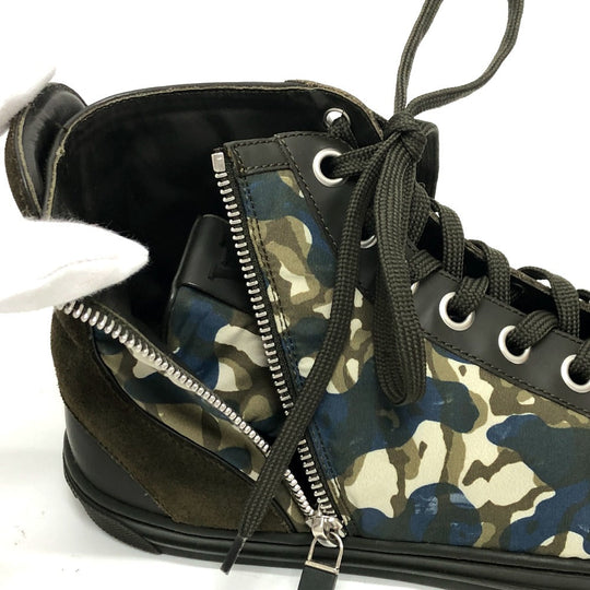 LOUIS VUITTON sneakers Nylon / leather khaki Zip-up Line mens 6 Used Authentic