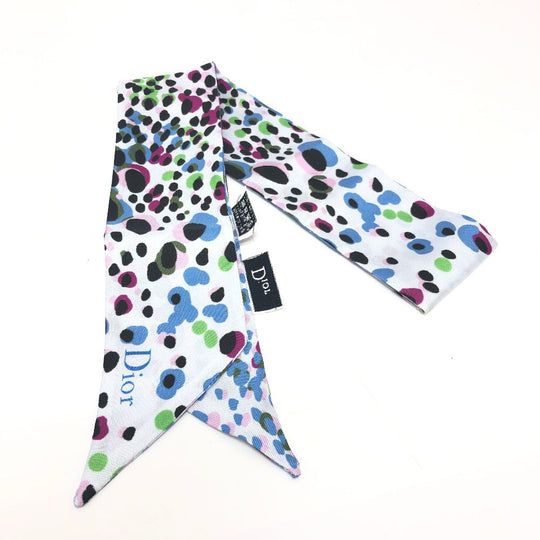 Dior scarf silk multicolor Leopard Pattern Mitsua Women Used Authentic