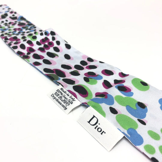 Dior scarf silk multicolor Leopard Pattern Mitsua Women Used Authentic