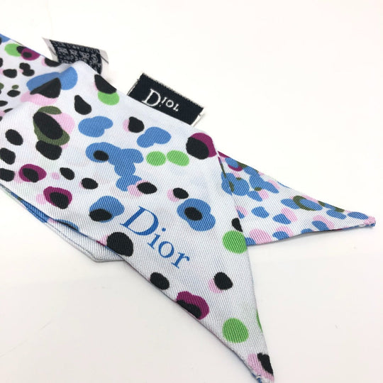 Dior scarf silk multicolor Leopard Pattern Mitsua Women Used Authentic