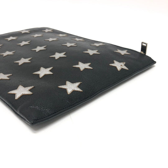 SAINT LAURENT Clutch bag leather black Star patch Women Used Authentic