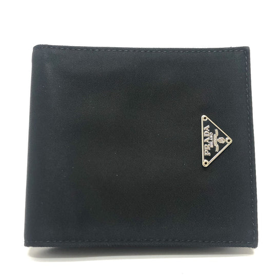 PRADA Folded wallet 2M0738 Leather / nylon black Triangle logo Women Used Authentic