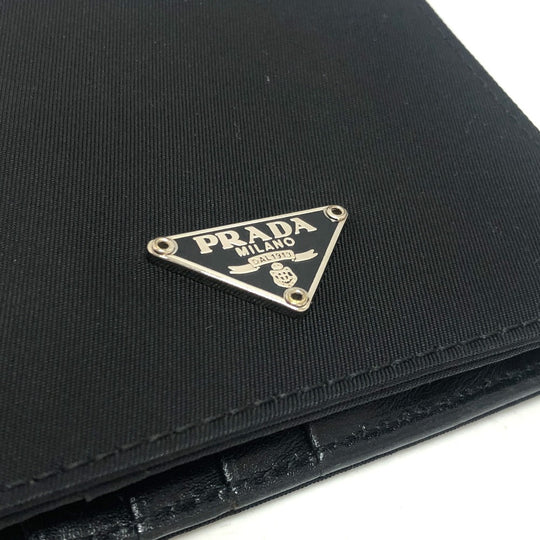 PRADA Folded wallet 2M0738 Leather / nylon black Triangle logo Women Used Authentic
