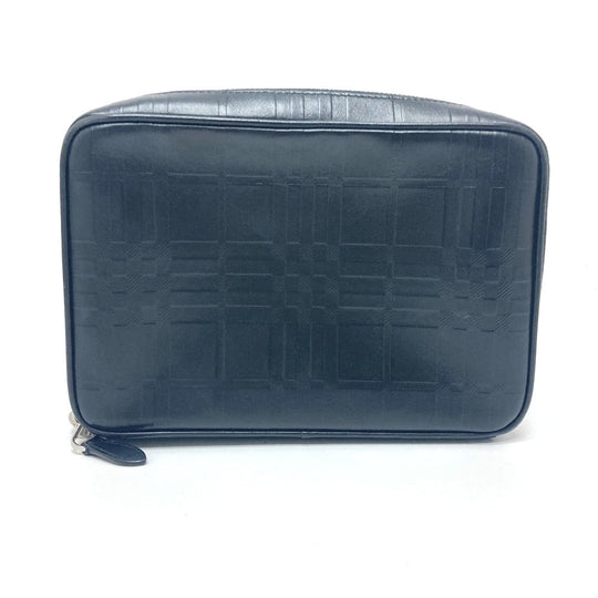 BURBERRY business bag leather black Check Pattern mens Used Authentic