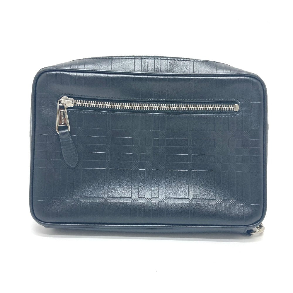 BURBERRY business bag leather black Check Pattern mens Used Authentic
