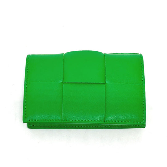 BOTTEGAVENETA Card Case 649602 Calfskin green MAXI INTRECCIATO Women Used Authentic