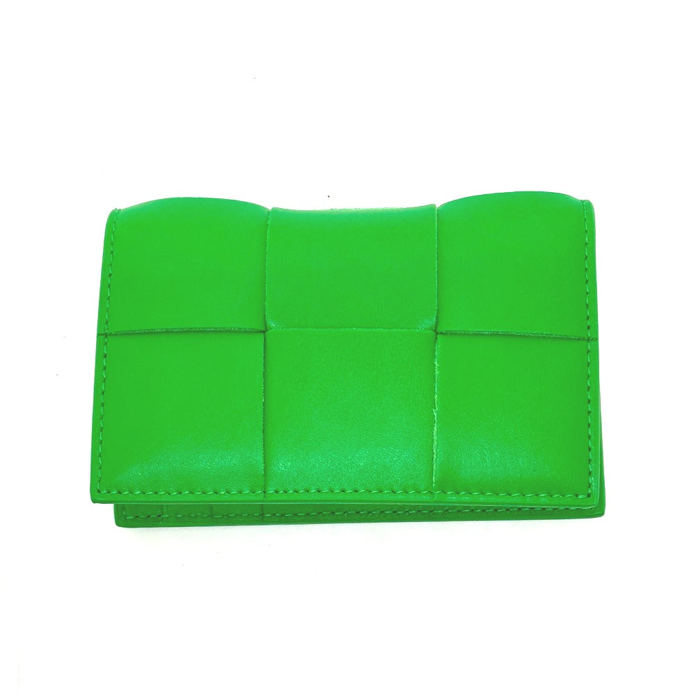 BOTTEGAVENETA Card Case 649602 Calfskin green MAXI INTRECCIATO Women Used Authentic