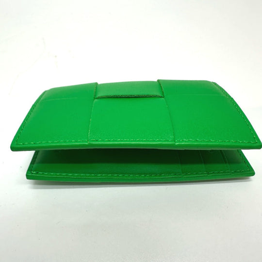 BOTTEGAVENETA Card Case 649602 Calfskin green MAXI INTRECCIATO Women Used Authentic