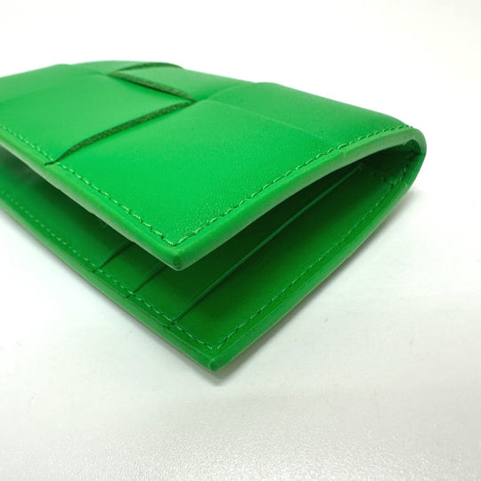 BOTTEGAVENETA Card Case 649602 Calfskin green MAXI INTRECCIATO Women Used Authentic