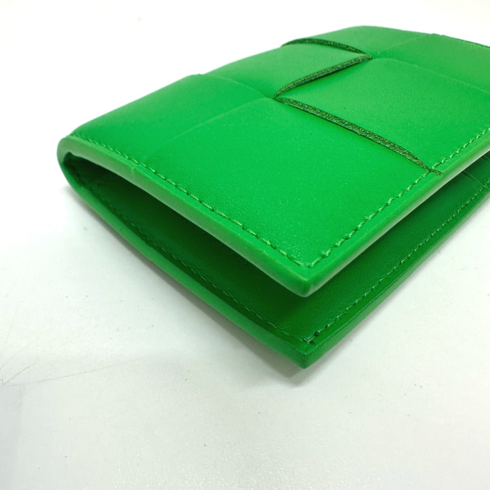 BOTTEGAVENETA Card Case 649602 Calfskin green MAXI INTRECCIATO Women Used Authentic