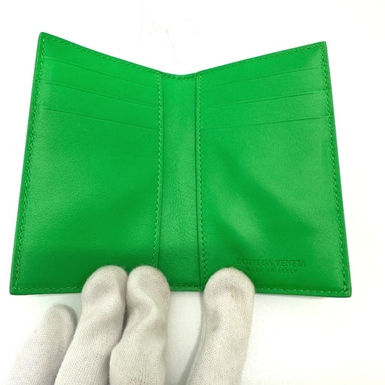 BOTTEGAVENETA Card Case 649602 Calfskin green MAXI INTRECCIATO Women Used Authentic
