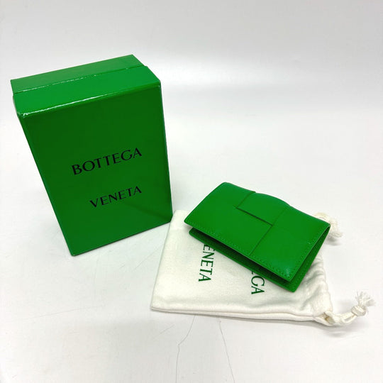 BOTTEGAVENETA Card Case 649602 Calfskin green MAXI INTRECCIATO Women Used Authentic