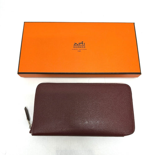 HERMES Long Wallet Purse Epsom wine-red Azap Long Women Used Authentic