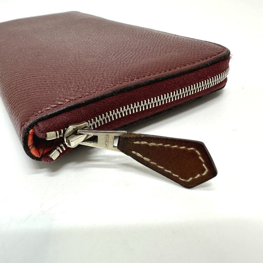 HERMES Long Wallet Purse Epsom wine-red Azap Long Women Used Authentic