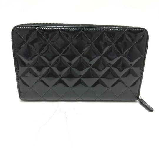 CHANEL Long Wallet Purse Patent calf leather black Matrasse Women Used Authentic