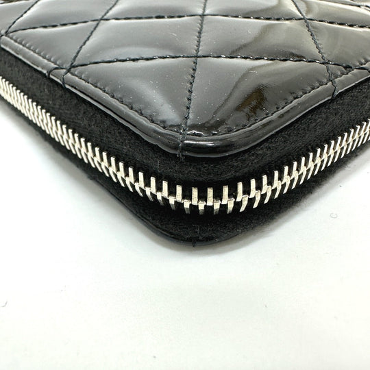 CHANEL Long Wallet Purse Patent calf leather black Matrasse Women Used Authentic