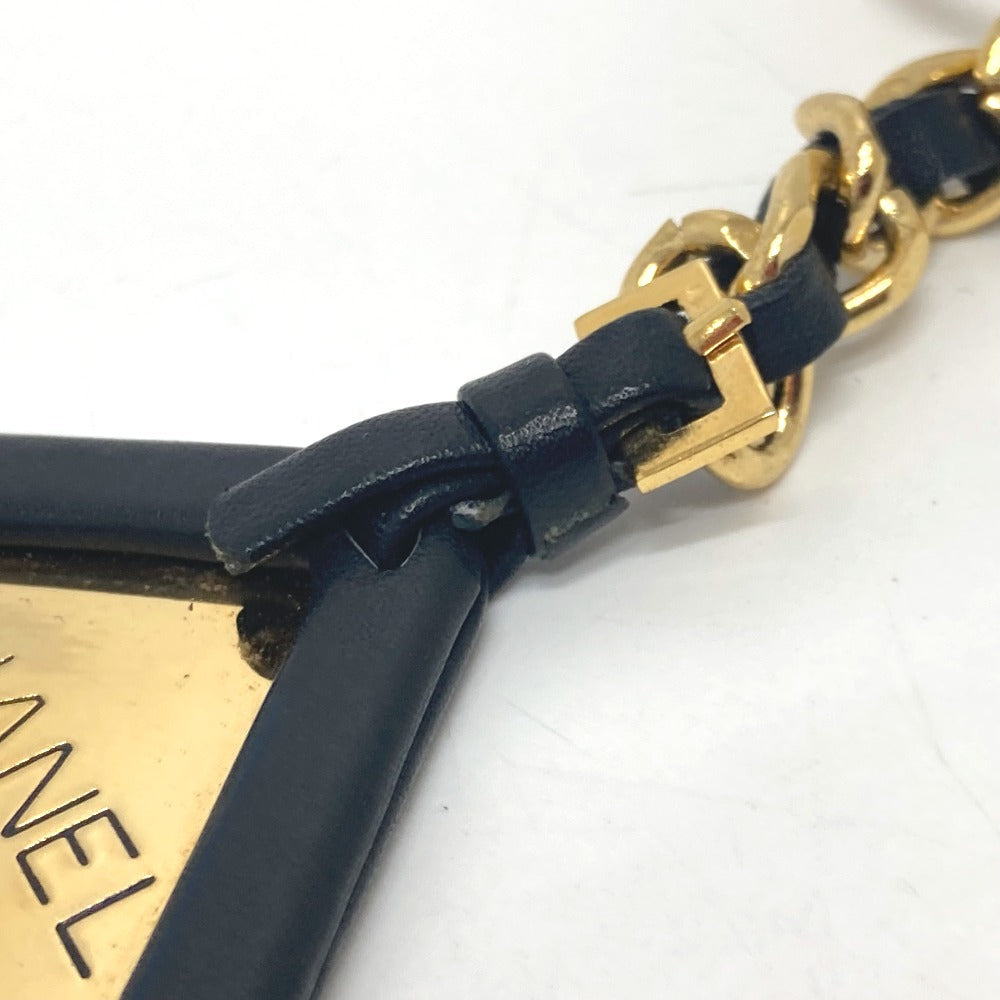 CHANEL Key ring Metal, Leather Gold Metal 94P Triangular plate Women Used Authentic
