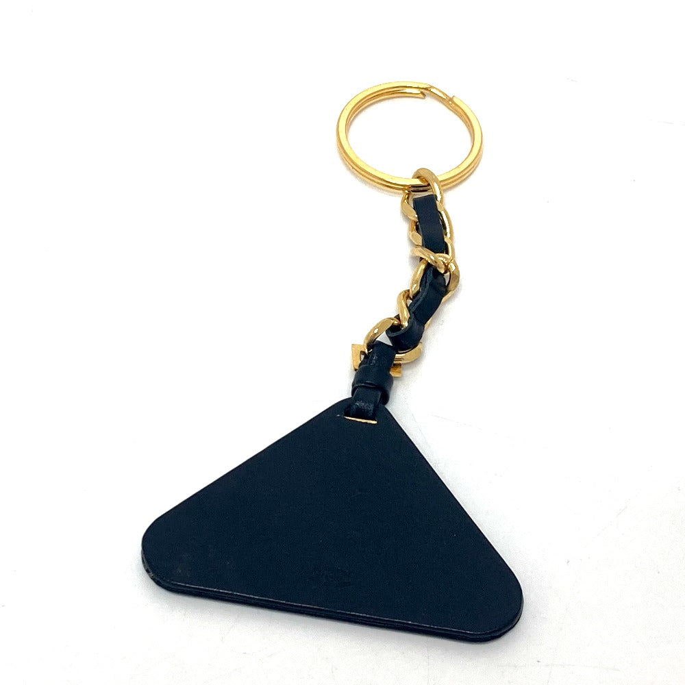 CHANEL Key ring Metal, Leather Gold Metal 94P Triangular plate Women Used Authentic