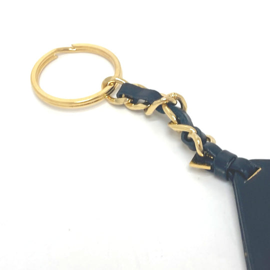 CHANEL Key ring Metal, Leather Gold Metal 94P Triangular plate Women Used Authentic