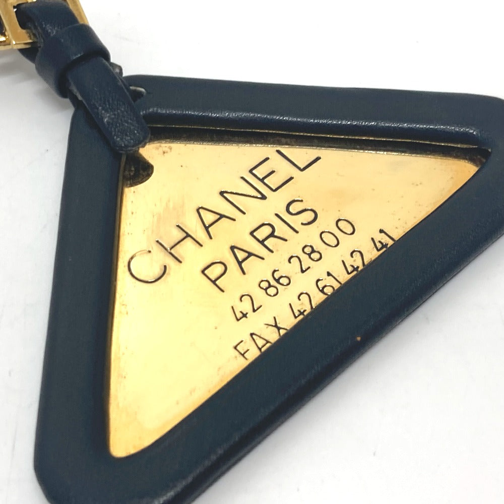CHANEL Key ring Metal, Leather Gold Metal 94P Triangular plate Women Used Authentic