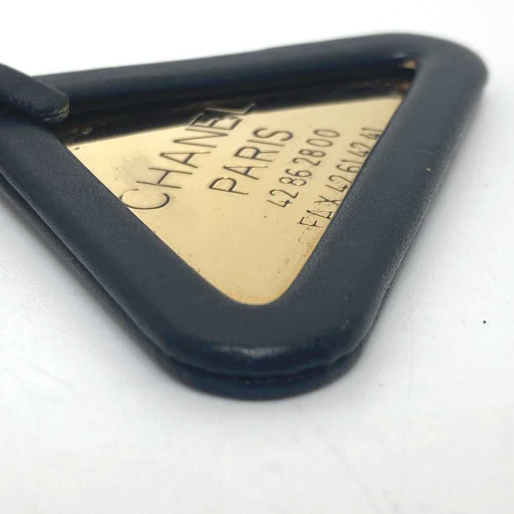 CHANEL Key ring Metal, Leather Gold Metal 94P Triangular plate Women Used Authentic