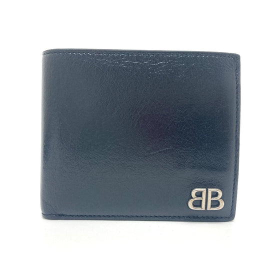 BALENCIAGA Folded wallet 779971 leather black BB logo mens Used Authentic