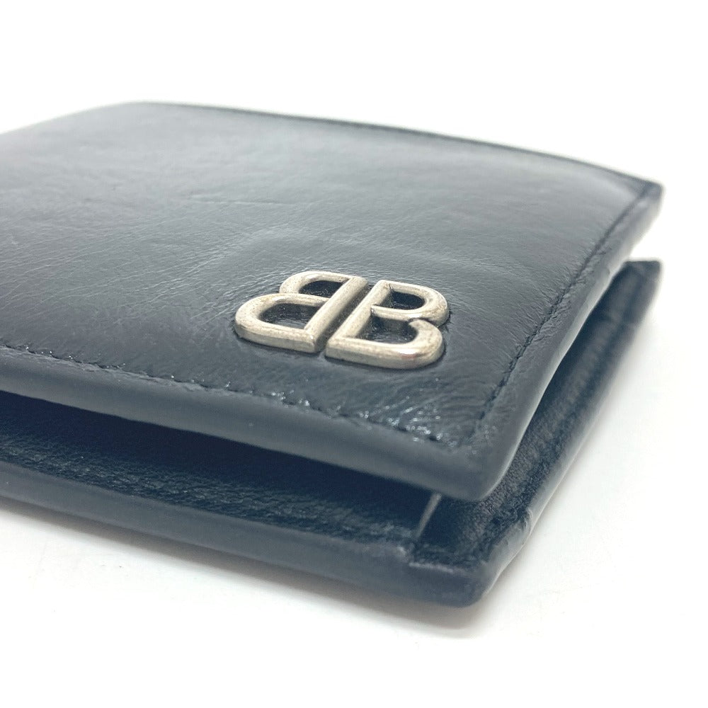 BALENCIAGA Folded wallet 779971 leather black BB logo mens Used Authentic