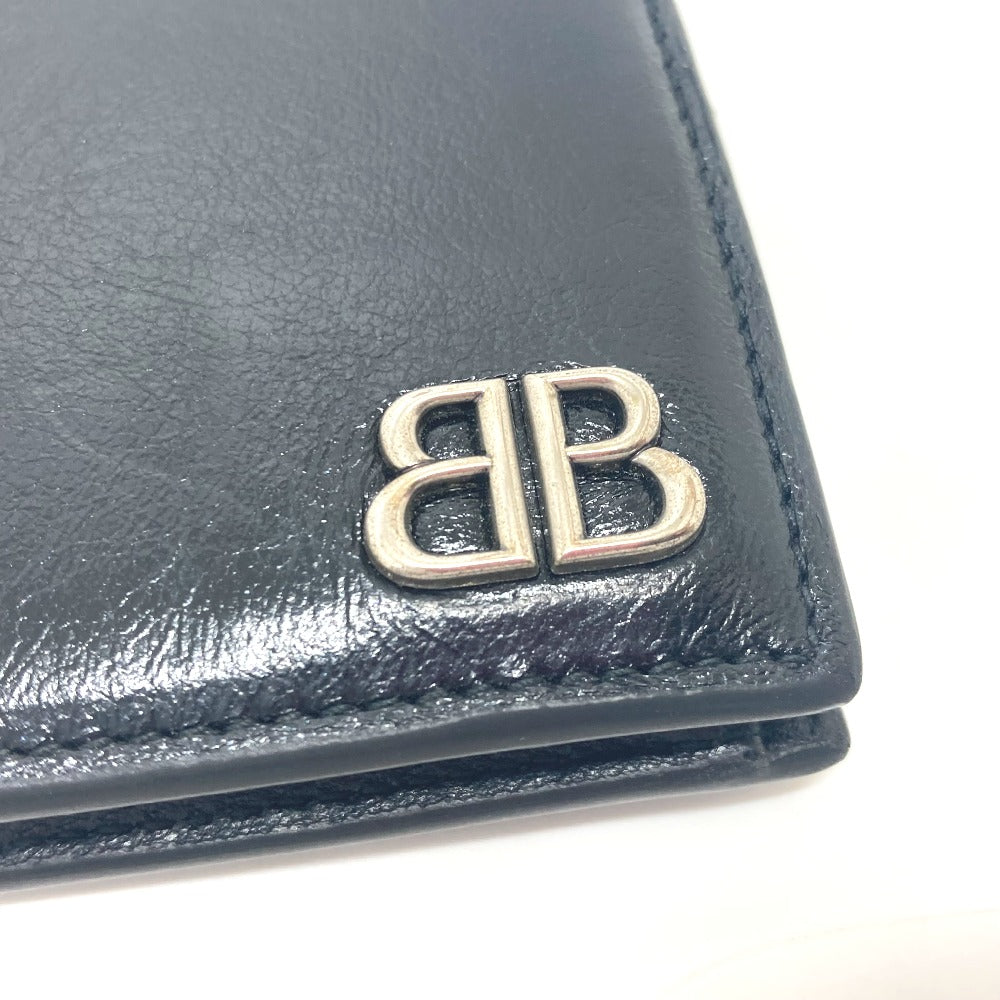 BALENCIAGA Folded wallet 779971 leather black BB logo mens Used Authentic