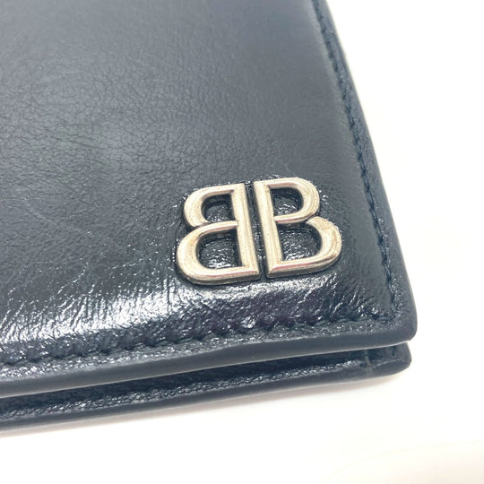 BALENCIAGA Folded wallet 779971 leather black BB logo mens Used Authentic