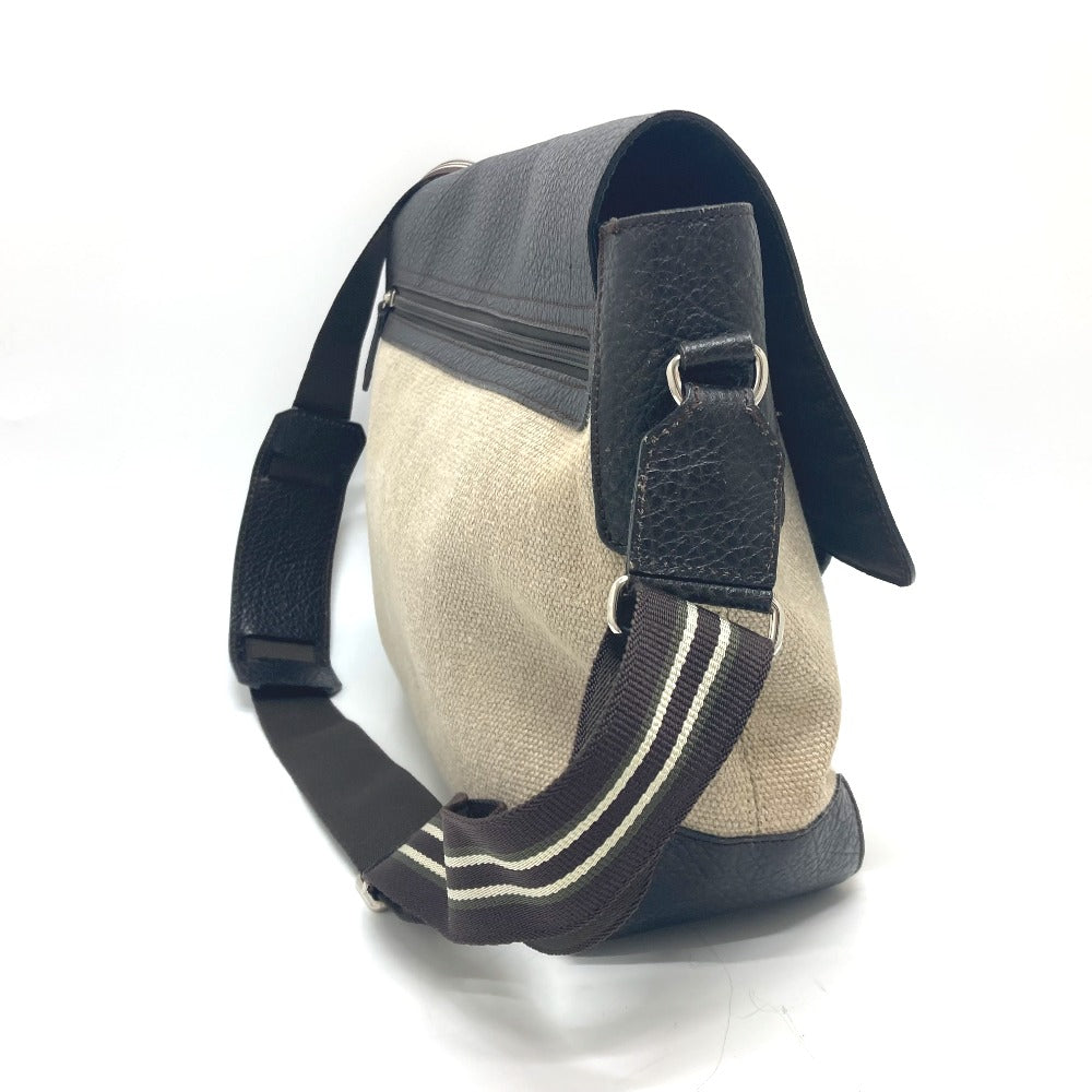 Dunhill Shoulder Bag Leather, Linen Beige x brown mens Used Authentic