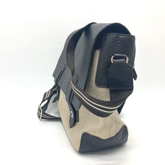 Dunhill Shoulder Bag Leather, Linen Beige x brown mens Used Authentic