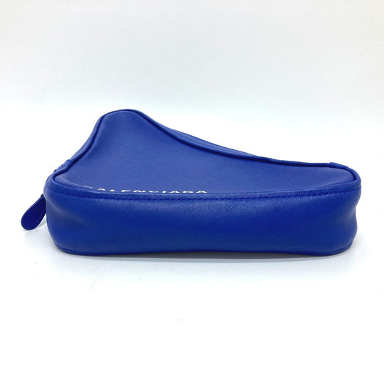 BALENCIAGA Pouch 476976 leather blue Triangle triangle Women Used Authentic