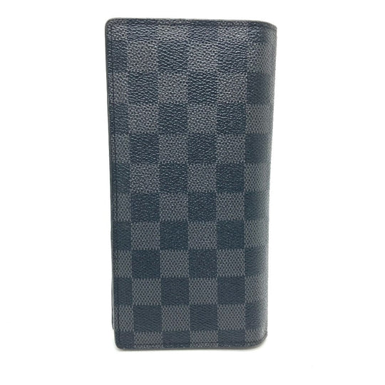 LOUIS VUITTON Long Wallet Purse Damier Grafitto Canvas black Portefeuille Brazza K/K with initial Women Used Authentic