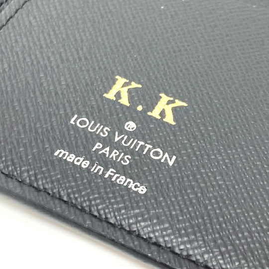 LOUIS VUITTON Long Wallet Purse Damier Grafitto Canvas black Portefeuille Brazza K/K with initial Women Used Authentic