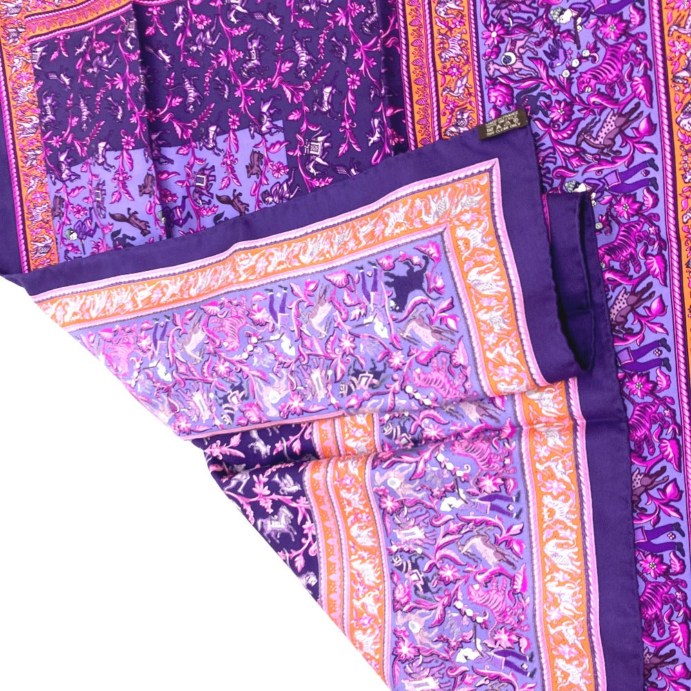 HERMES scarf silk purple CHASSE EN INDE Women Used Authentic