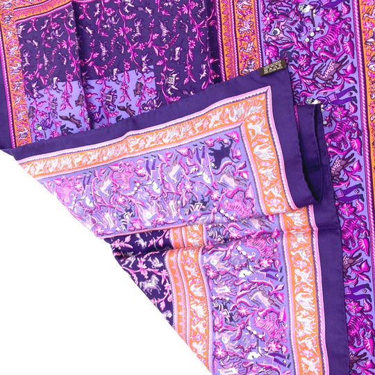 HERMES scarf silk purple CHASSE EN INDE Women Used Authentic